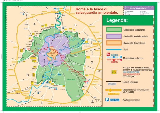 Una cartina di Roma che indica le ZTL