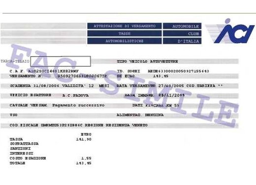 Un fac-simile del modello di pagamento del bollo auto