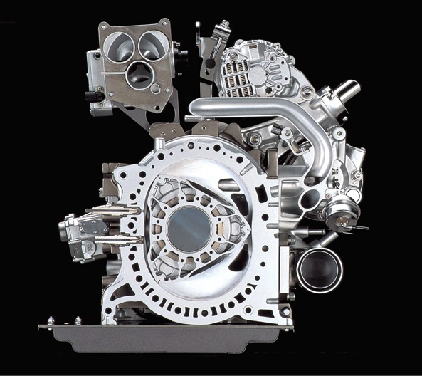 Una vista in sezione del motore rotativo (Wankel)