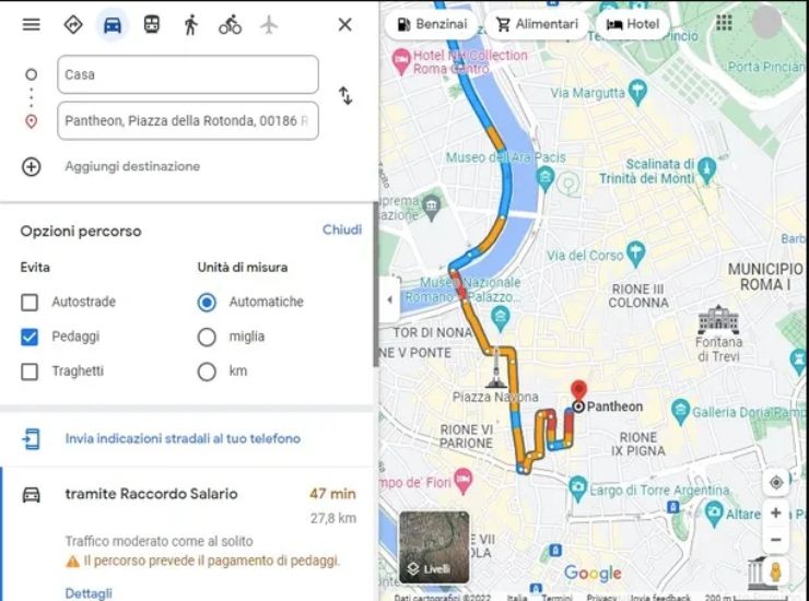 Google Maps, evita pedaggi
